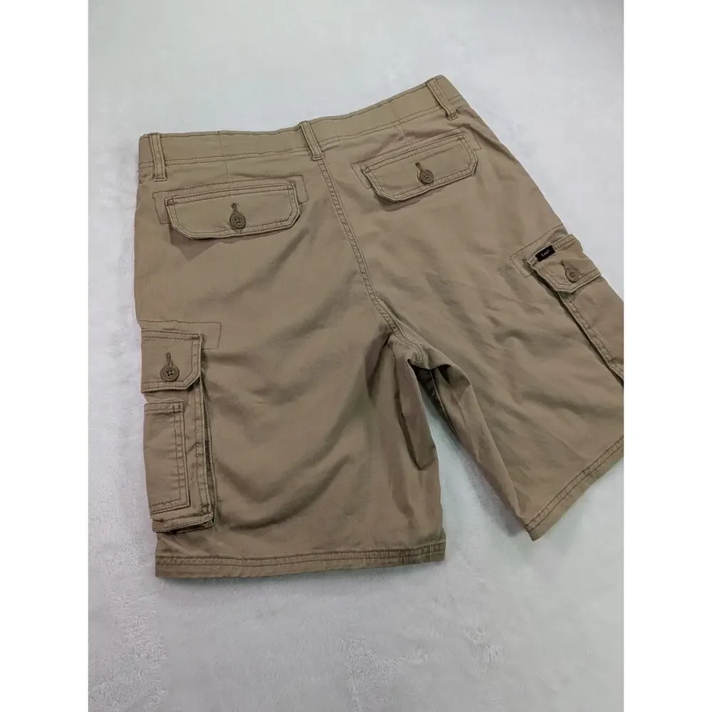 Lee Extreme Motion Crossroad Men Sz 32 Khaki Tan Cargo Shorts Flat Front Comfort